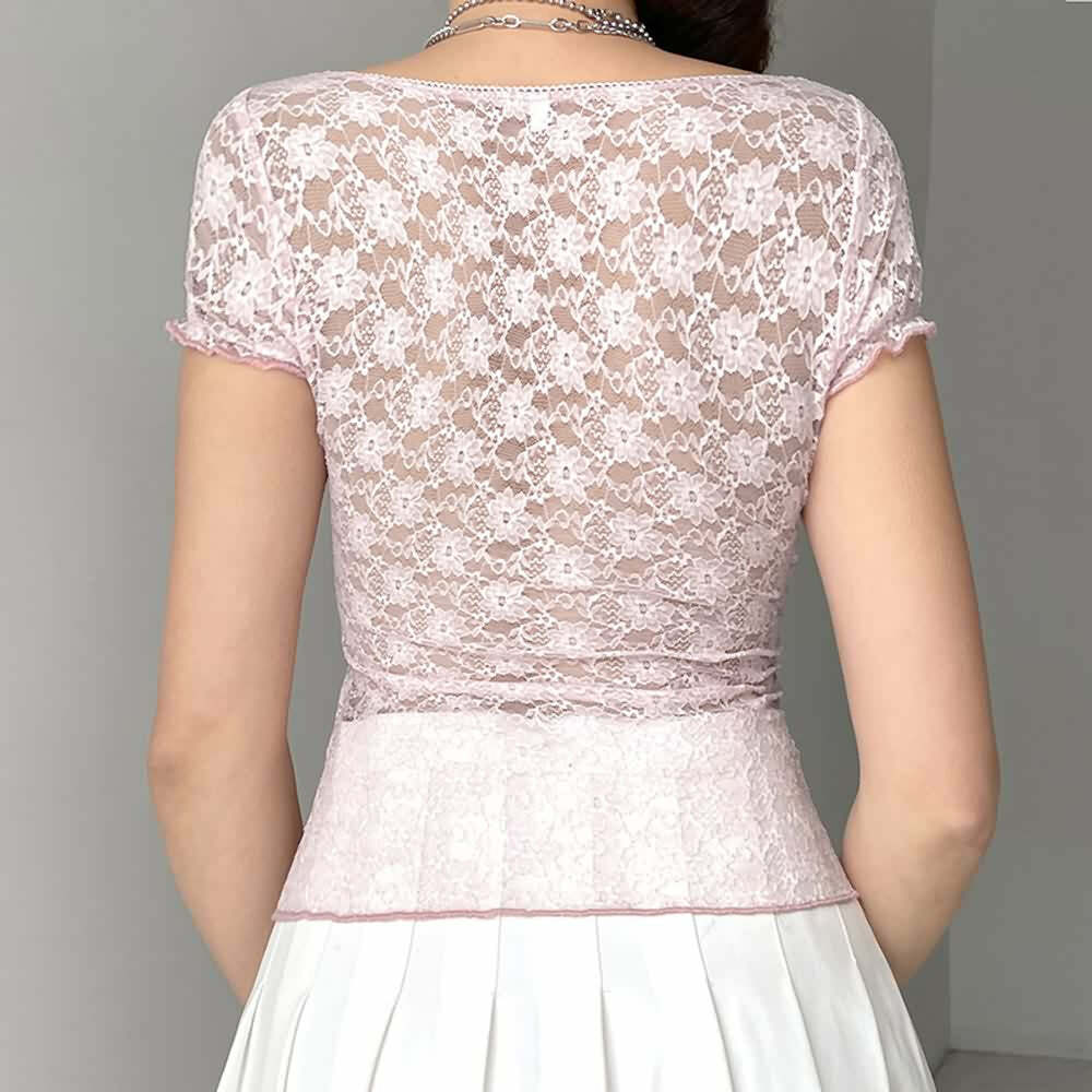 Pink Coquette Lace Top - Y2K Summer, 90s Grunge, Retro Style, Y2K Party & Club Outfits
