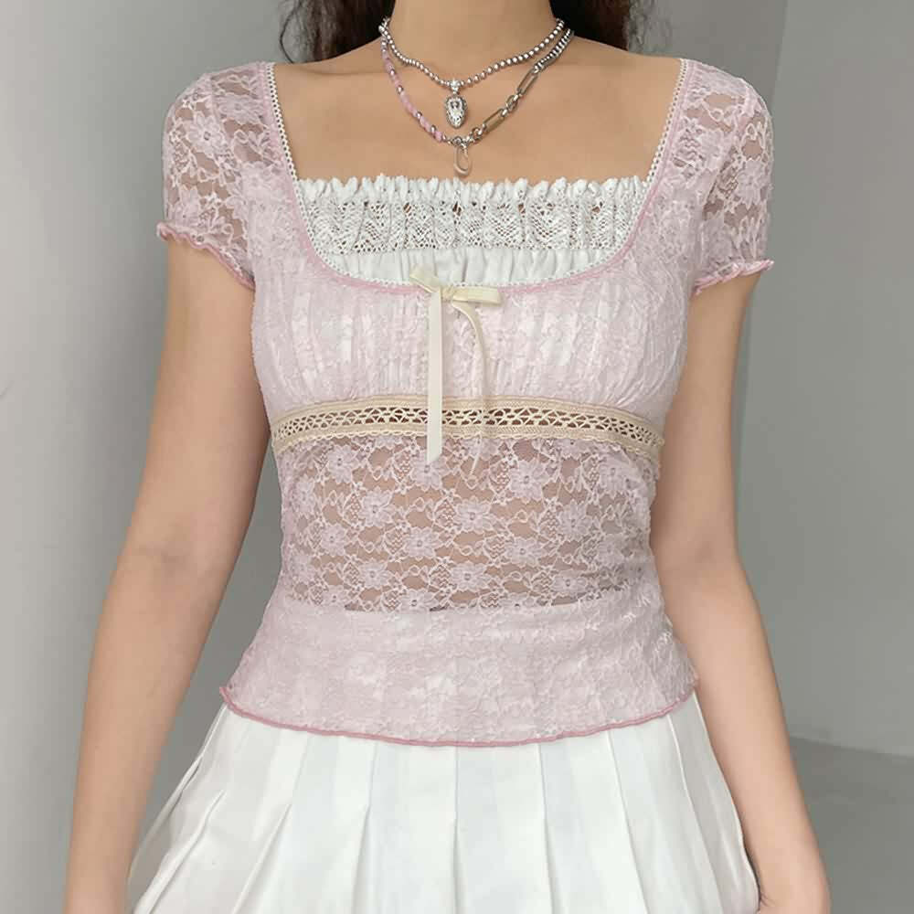 Pink Coquette Lace Top - Y2K Summer, 90s Grunge, Retro Style, Y2K Party & Club Outfits