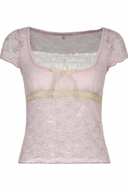 Pink Coquette Lace Top - Y2K Summer, 90s Grunge, Retro Style, Y2K Party & Club Outfits