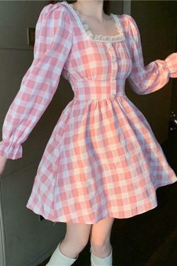 Pink Gingham Shirred Mini Dress - Y2K Summer Outfit, 90s Fashion, Grunge, Retro Style
