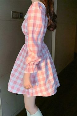 Pink Gingham Shirred Mini Dress - Y2K Summer Outfit, 90s Fashion, Grunge, Retro Style