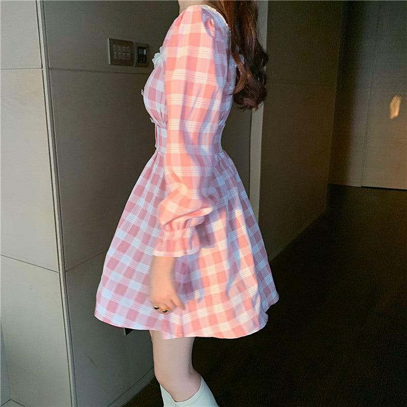 Pink Gingham Shirred Mini Dress - Y2K Summer Outfit, 90s Fashion, Grunge, Retro Style