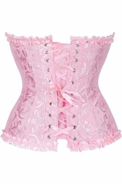 Pink Gothic Ruffle Trim Hourglass Overbust Corset - Y2K Grunge, 90s Fashion, Retro Style