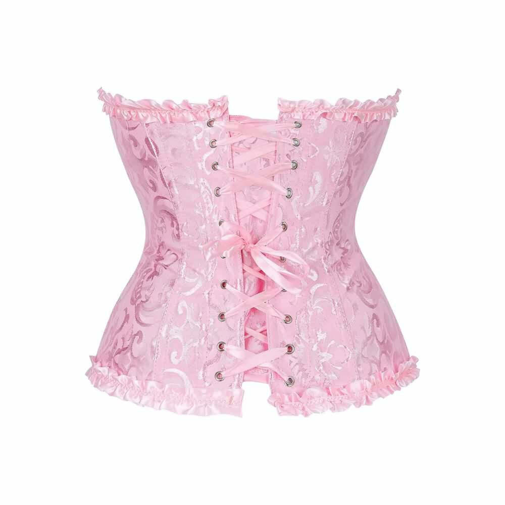 Pink Gothic Ruffle Trim Hourglass Overbust Corset - Y2K Grunge, 90s Fashion, Retro Style
