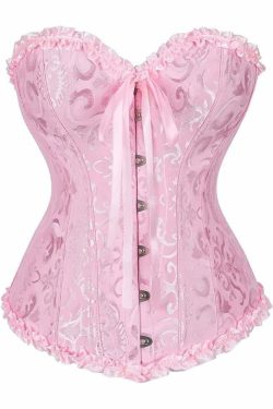 Pink Gothic Ruffle Trim Hourglass Overbust Corset - Y2K Grunge, 90s Fashion, Retro Style