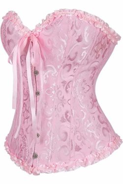 Pink Gothic Ruffle Trim Hourglass Overbust Corset - Y2K Grunge, 90s Fashion, Retro Style