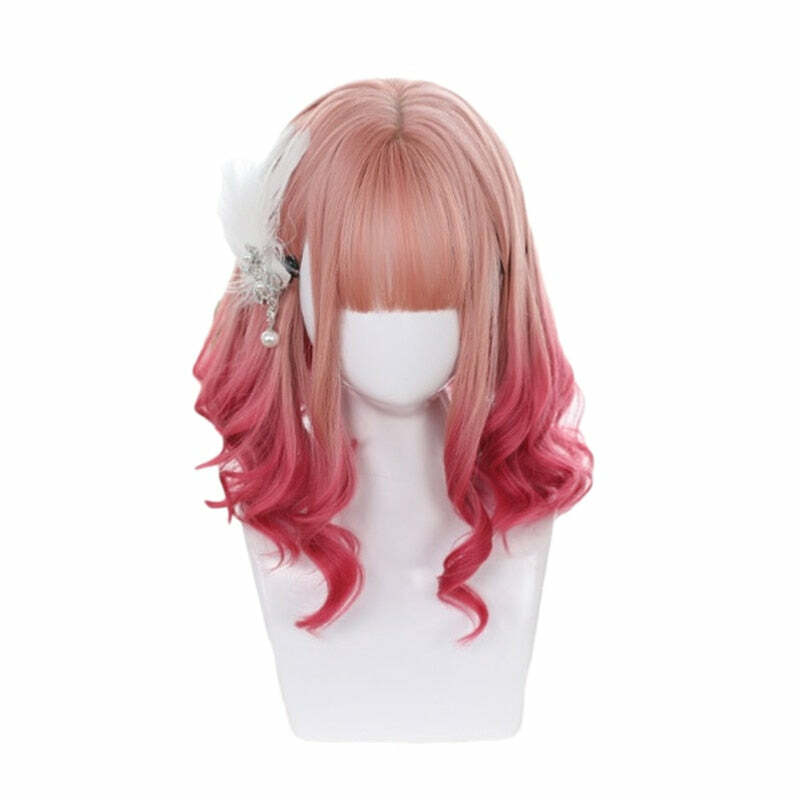 Pink Gradient Cosplay Wig - Y2K Summer, 90s Grunge, Retro Style, Pastel Goth, Y2K Party Outfits
