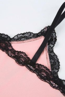 Pink Lace Mini Dress - Y2K Summer Outfit, 90s Fashion, Grunge, Retro Style, Y2K Party Look