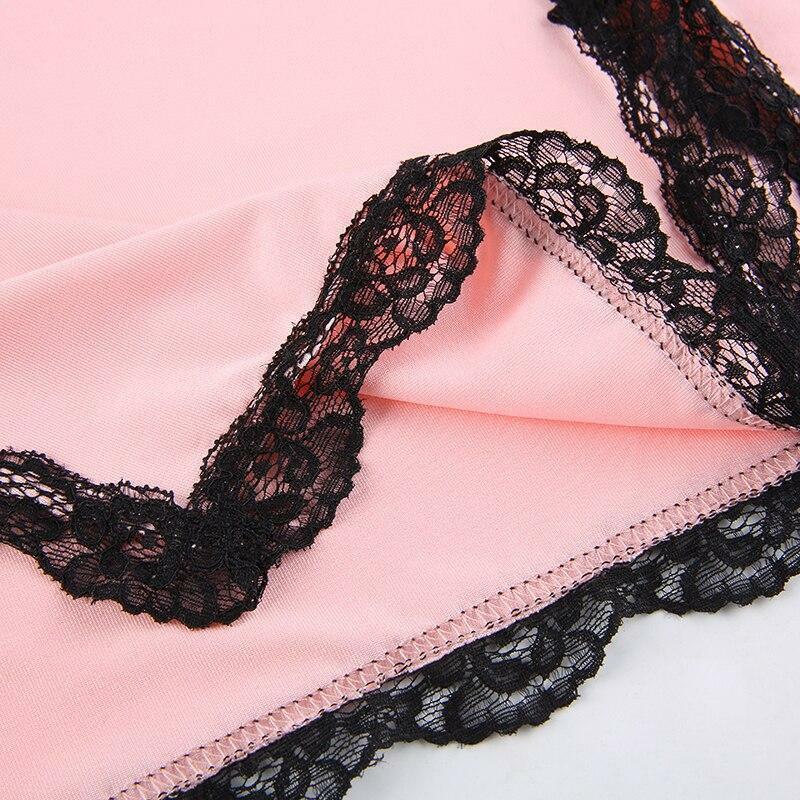 Pink Lace Mini Dress - Y2K Summer Outfit, 90s Fashion, Grunge, Retro Style, Y2K Party Look