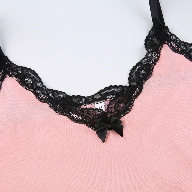 Pink Lace Mini Dress - Y2K Summer Outfit, 90s Fashion, Grunge, Retro Style, Y2K Party Look