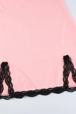Pink Lace Mini Dress - Y2K Summer Outfit, 90s Fashion, Grunge, Retro Style, Y2K Party Look