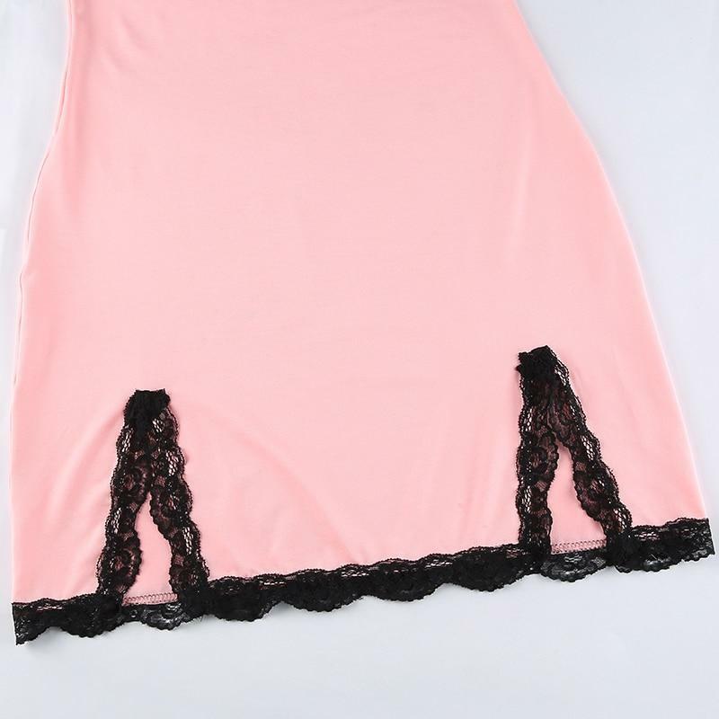 Pink Lace Mini Dress - Y2K Summer Outfit, 90s Fashion, Grunge, Retro Style, Y2K Party Look