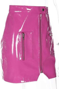 Pink Leather Mini Skirt - Y2K Summer, 90s Grunge, Retro Party, Pastel Goth, Y2K Club Outfit