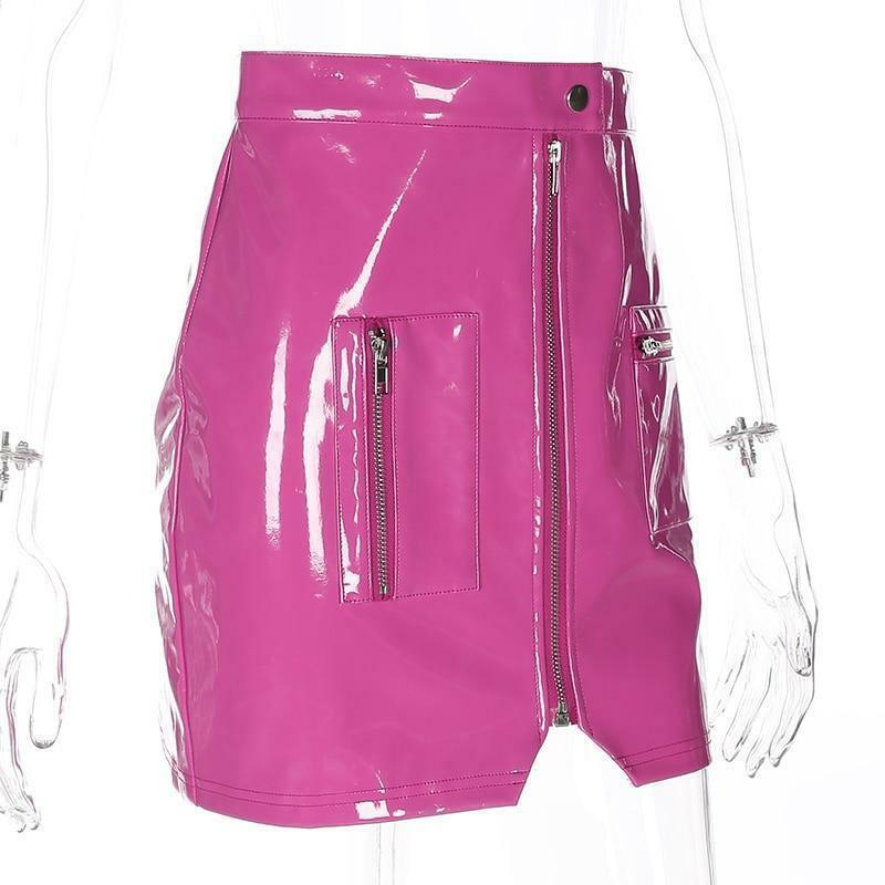 Pink Leather Mini Skirt - Y2K Summer, 90s Grunge, Retro Party, Pastel Goth, Y2K Club Outfit