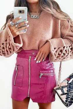 Pink Leather Mini Skirt - Y2K Summer, 90s Grunge, Retro Party, Pastel Goth, Y2K Club Outfit