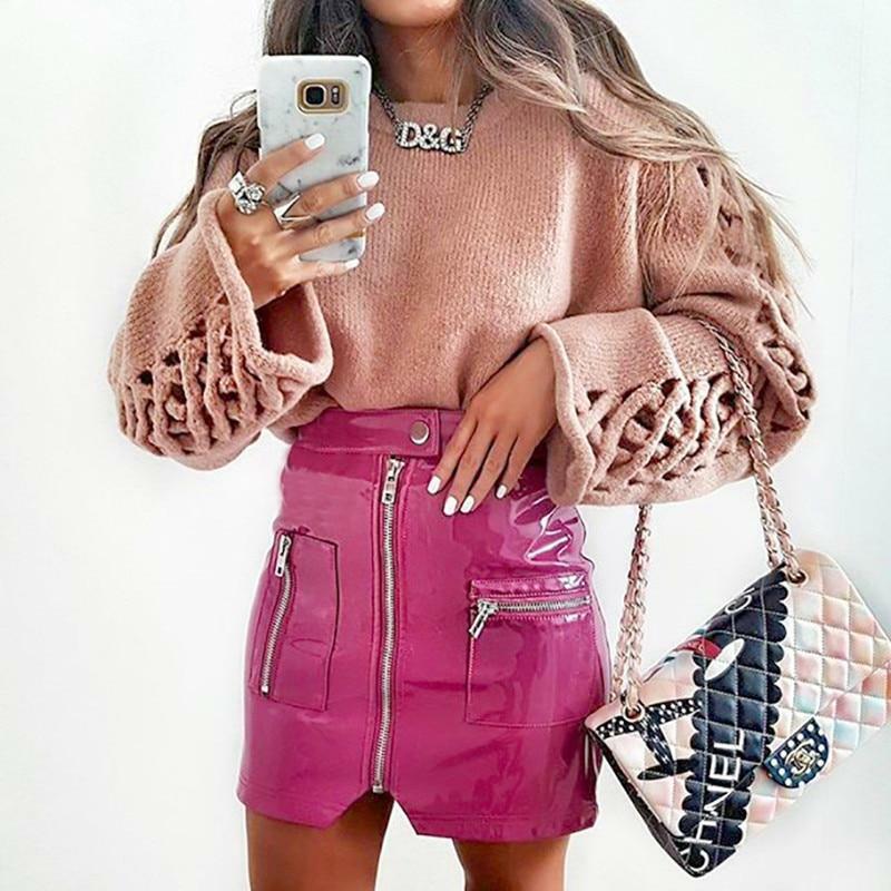 Pink Leather Mini Skirt - Y2K Summer, 90s Grunge, Retro Party, Pastel Goth, Y2K Club Outfit