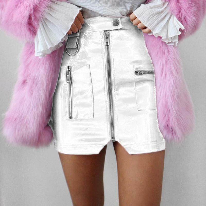 Pink Leather Mini Skirt - Y2K Summer, 90s Grunge, Retro Party, Pastel Goth, Y2K Club Outfit