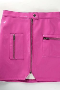Pink Leather Mini Skirt - Y2K Summer, 90s Grunge, Retro Party, Pastel Goth, Y2K Club Outfit