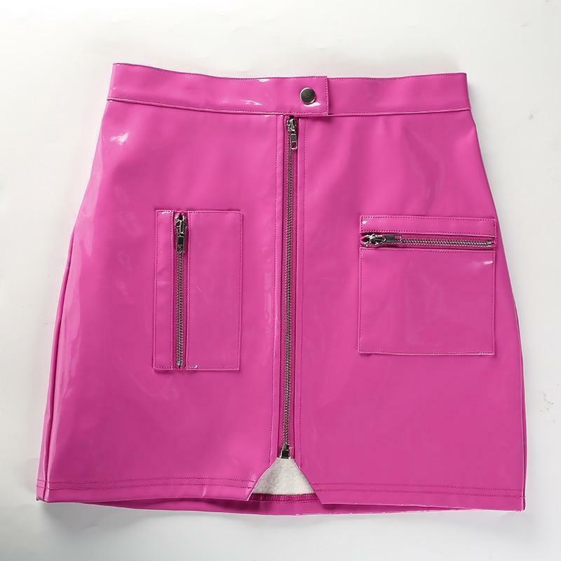 Pink Leather Mini Skirt - Y2K Summer, 90s Grunge, Retro Party, Pastel Goth, Y2K Club Outfit