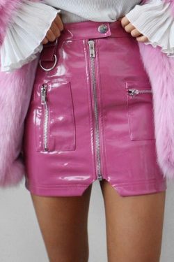 Pink Leather Mini Skirt - Y2K Summer, 90s Grunge, Retro Party, Pastel Goth, Y2K Club Outfit