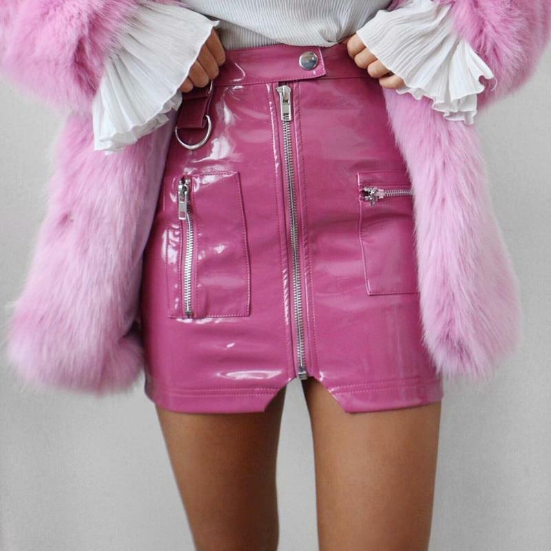 Pink Leather Mini Skirt - Y2K Summer, 90s Grunge, Retro Party, Pastel Goth, Y2K Club Outfit