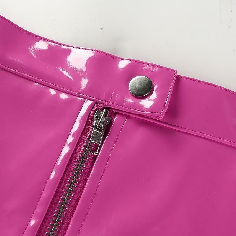 Pink Leather Mini Skirt - Y2K Summer, 90s Grunge, Retro Party, Pastel Goth, Y2K Club Outfit