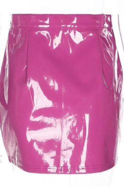 Pink Leather Mini Skirt - Y2K Summer, 90s Grunge, Retro Party, Pastel Goth, Y2K Club Outfit