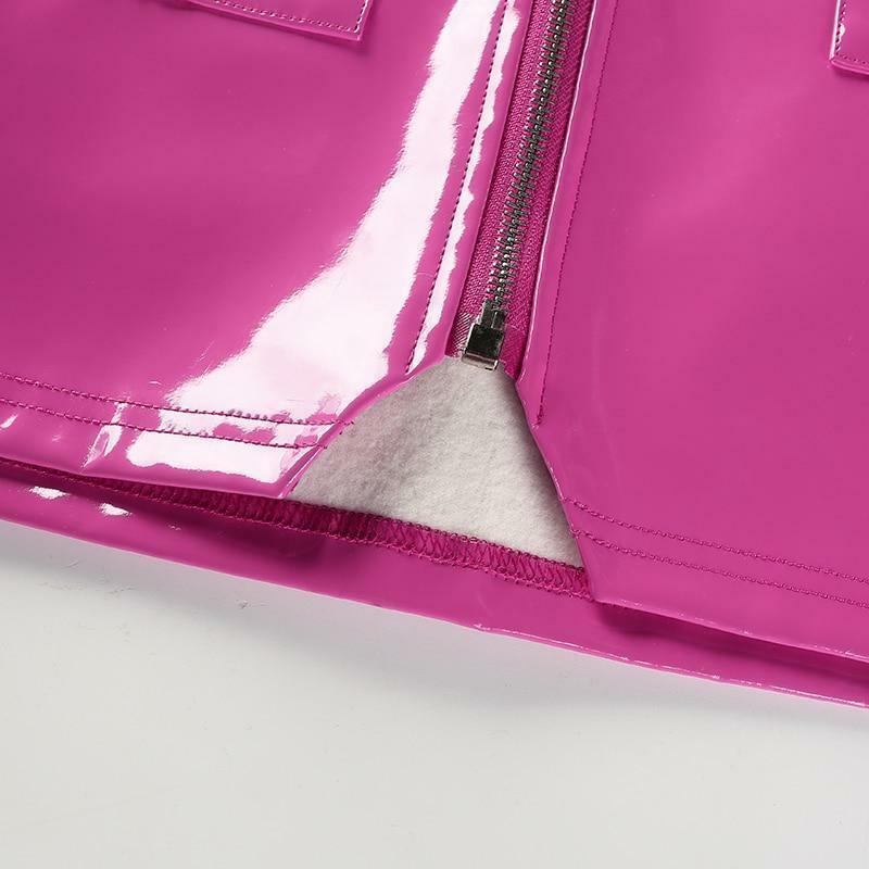Pink Leather Mini Skirt - Y2K Summer, 90s Grunge, Retro Party, Pastel Goth, Y2K Club Outfit