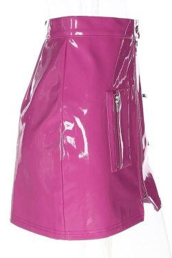 Pink Leather Mini Skirt - Y2K Summer, 90s Grunge, Retro Party, Pastel Goth, Y2K Club Outfit
