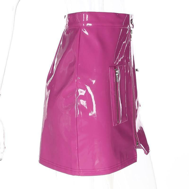 Pink Leather Mini Skirt - Y2K Summer, 90s Grunge, Retro Party, Pastel Goth, Y2K Club Outfit