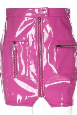 Pink Leather Mini Skirt - Y2K Summer, 90s Grunge, Retro Party, Pastel Goth, Y2K Club Outfit