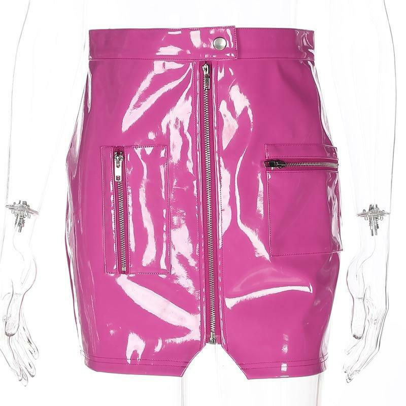Pink Leather Mini Skirt - Y2K Summer, 90s Grunge, Retro Party, Pastel Goth, Y2K Club Outfit