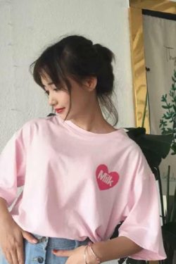 Pink Milk Loose T-Shirt - Y2K Summer Grunge, 90s Retro, Pastel Goth, Y2K Party Outfit