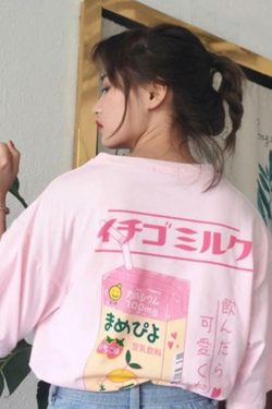 Pink Milk Loose T-Shirt - Y2K Summer Grunge, 90s Retro, Pastel Goth, Y2K Party Outfit