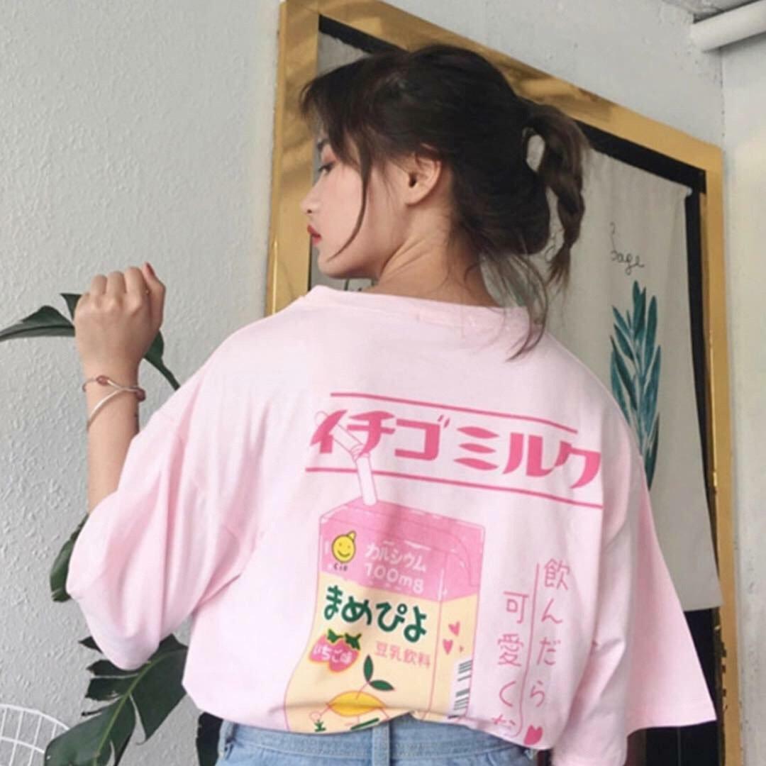 Pink Milk Loose T-Shirt - Y2K Summer Grunge, 90s Retro, Pastel Goth, Y2K Party Outfit