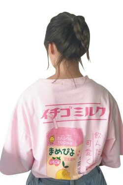 Pink Milk Loose T-Shirt - Y2K Summer Grunge, 90s Retro, Pastel Goth, Y2K Party Outfit