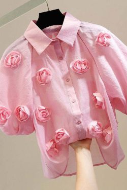 Pink Patchwork Tulle Blouse with Peter Pan Collar - Y2K Summer, 90s Fashion, Grunge Outfits