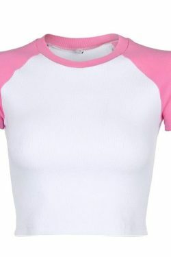 Pink Raglan Shirt - Y2K Summer, 90s Grunge, Retro Style, Baby Tees, Y2K Party Outfits