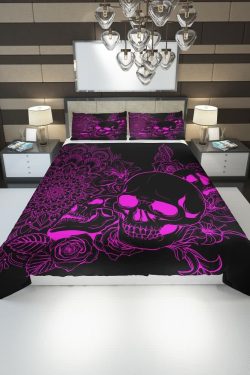 Pink Skull Duvet Cover Set - Y2K Grunge, 90s Retro, Gothic Pastel Goth, Summer Y2K Bedroom Decor