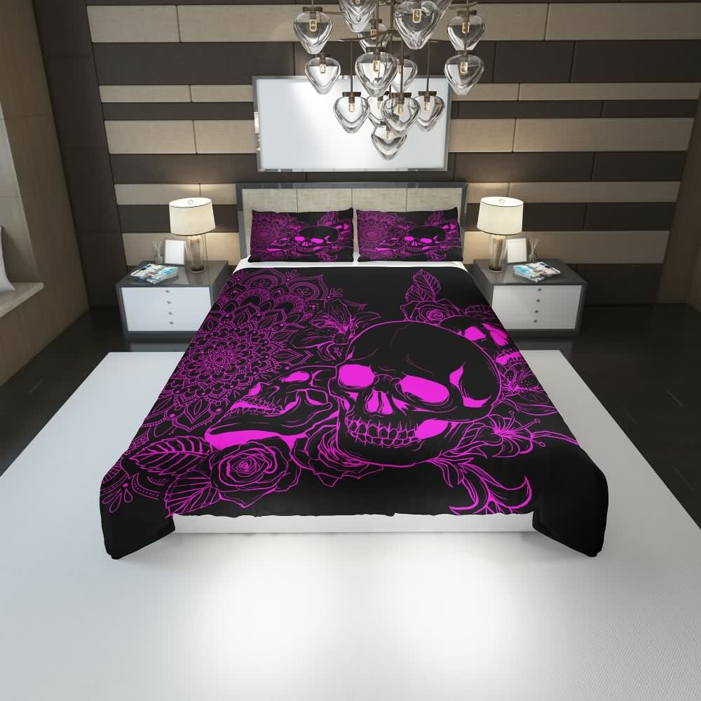 Pink Skull Duvet Cover Set - Y2K Grunge, 90s Retro, Gothic Pastel Goth, Summer Y2K Bedroom Decor
