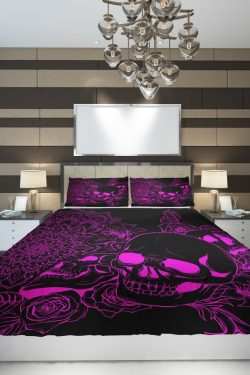 Pink Skull Duvet Cover Set - Y2K Grunge, 90s Retro, Gothic Pastel Goth, Summer Y2K Bedroom Decor
