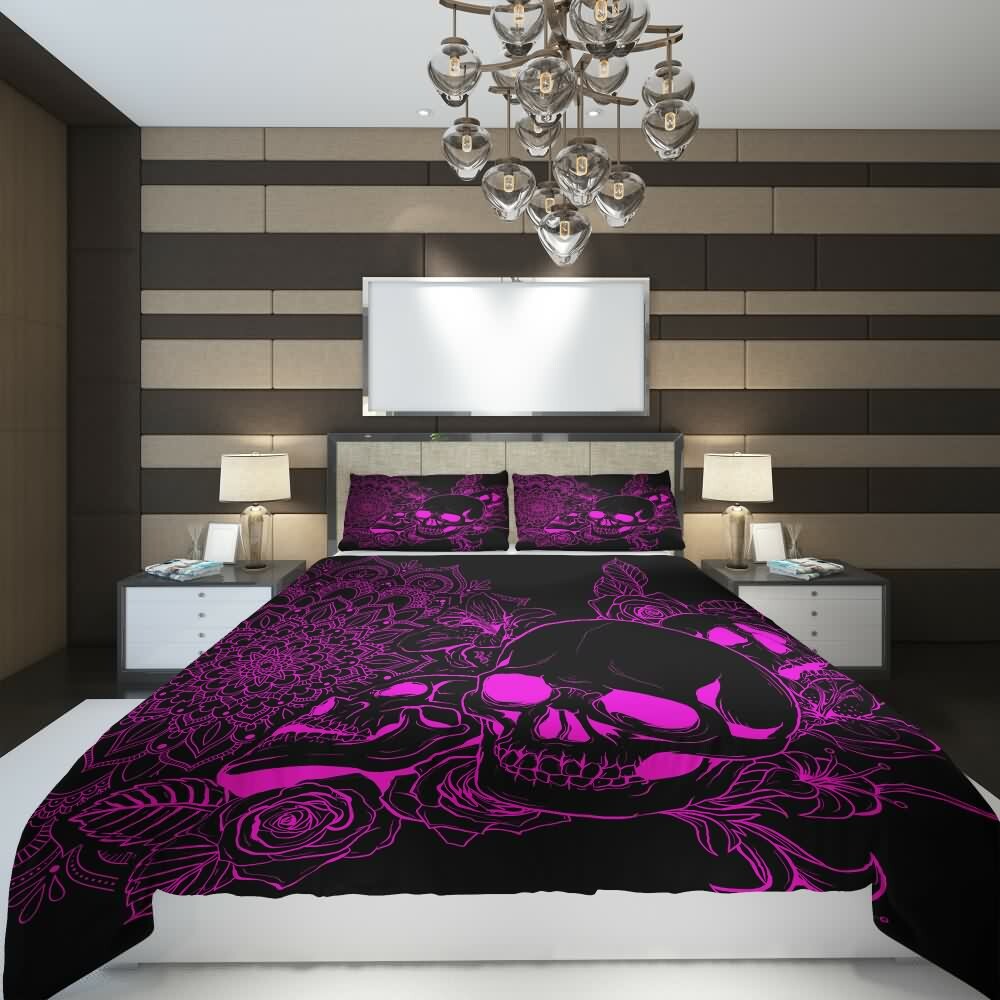 Pink Skull Duvet Cover Set - Y2K Grunge, 90s Retro, Gothic Pastel Goth, Summer Y2K Bedroom Decor