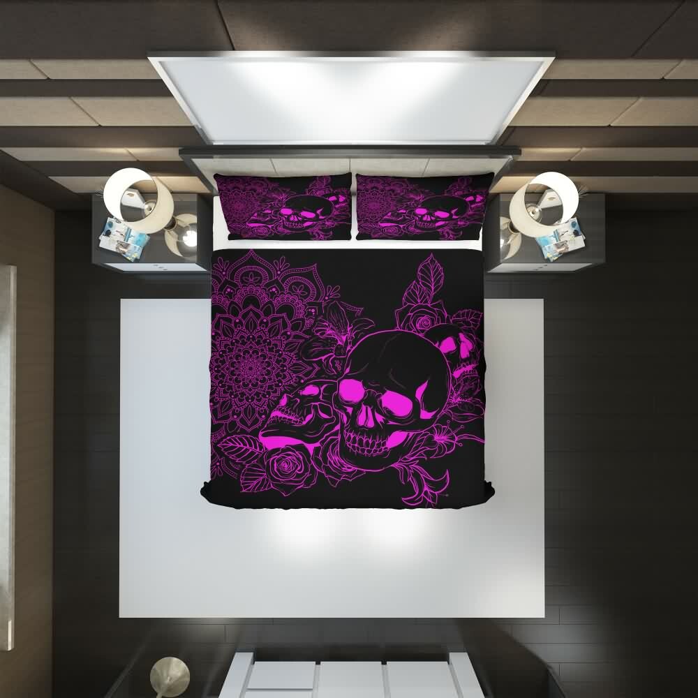 Pink Skull Duvet Cover Set - Y2K Grunge, 90s Retro, Gothic Pastel Goth, Summer Y2K Bedroom Decor