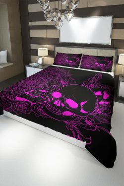 Pink Skull Duvet Cover Set - Y2K Grunge, 90s Retro, Gothic Pastel Goth, Summer Y2K Bedroom Decor