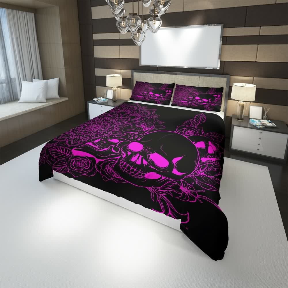 Pink Skull Duvet Cover Set - Y2K Grunge, 90s Retro, Gothic Pastel Goth, Summer Y2K Bedroom Decor