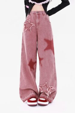 Pink Star Jeans - Y2K Summer & 90s Grunge Outfits, Retro Y2K Fashion, Baby Tees & Y2K