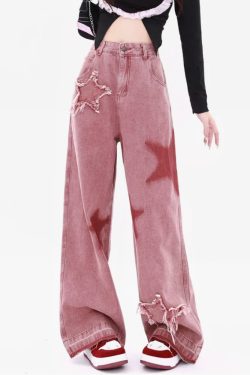 Pink Star Jeans - Y2K Summer & 90s Grunge Outfits, Retro Y2K Fashion, Baby Tees & Y2K