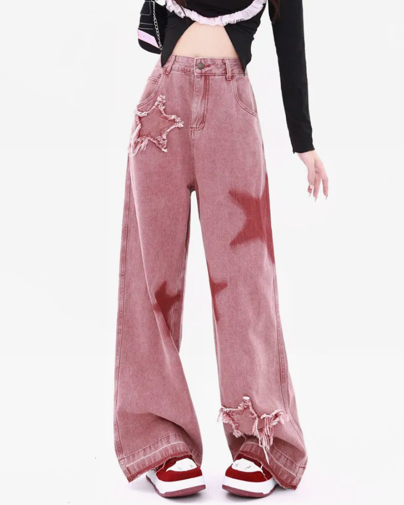 Pink Star Jeans - Y2K Summer & 90s Grunge Outfits, Retro Y2K Fashion, Baby Tees & Y2K