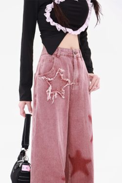 Pink Star Jeans - Y2K Summer & 90s Grunge Outfits, Retro Y2K Fashion, Baby Tees & Y2K