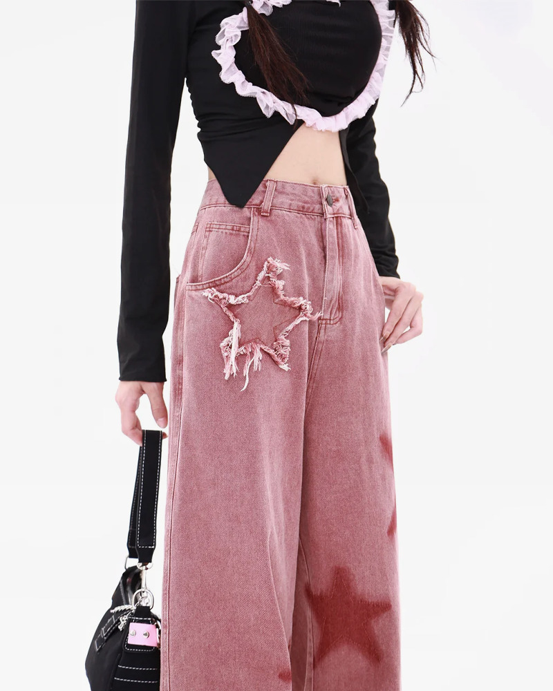 Pink Star Jeans - Y2K Summer & 90s Grunge Outfits, Retro Y2K Fashion, Baby Tees & Y2K